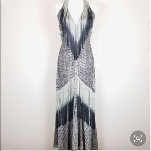 Boston Proper Animal Print Fringe Halter Dress